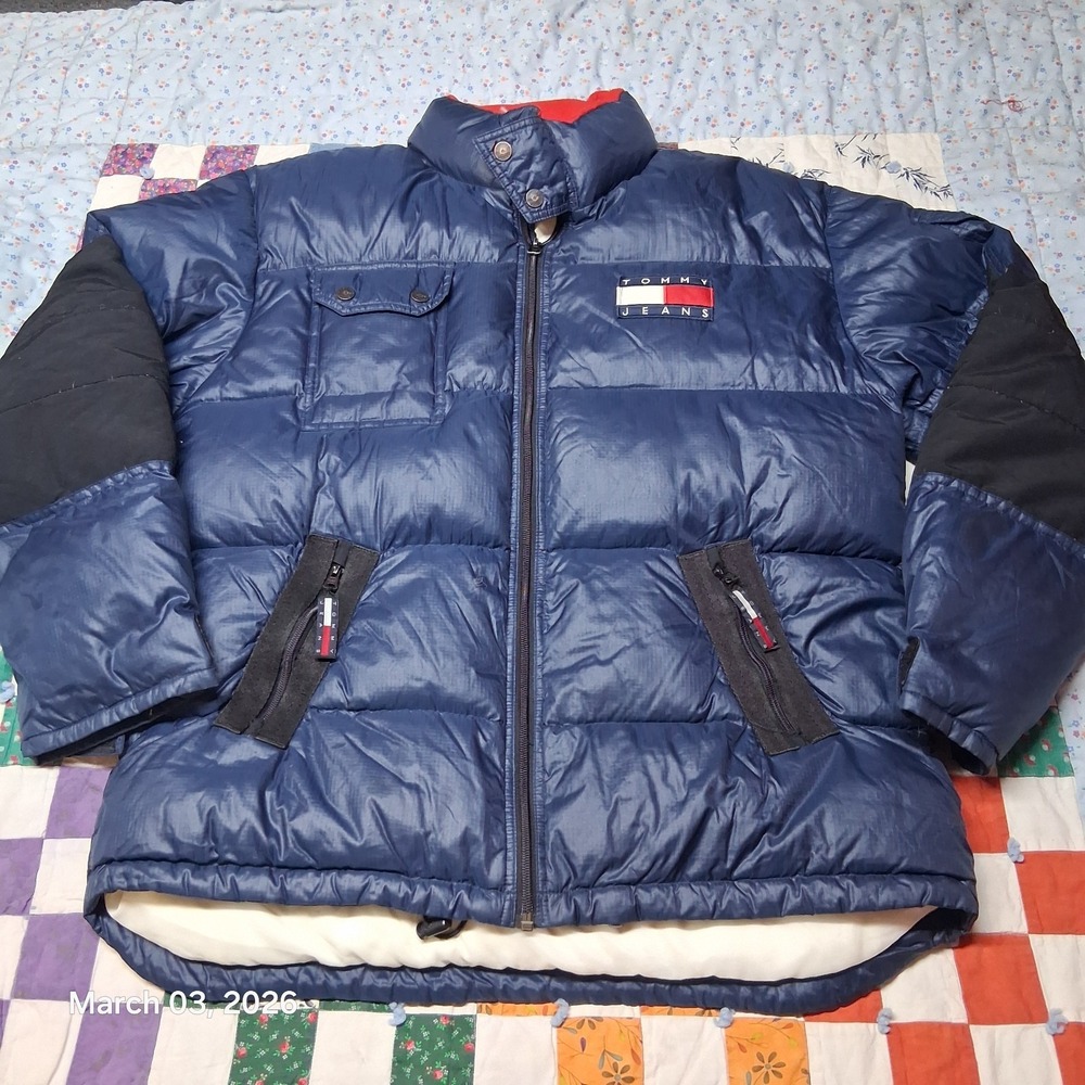 Vintage‎ Tommy Jeans Hilfiger BIG Puffer Down Jacket Blue Size XL 90s Y2K